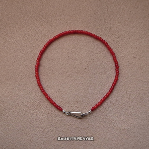 3mm フレンチホワイトハーツビーズ アンクレット -レッド/3mm WHITE HEARTS BEADS ANKLET- RED