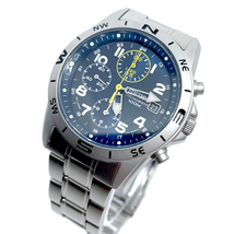 SEIKO セイコー CHRONOGRAPH クロノグラフ 日本製ムーブメント SND379P ネイビー×シルバー マット加工 メタルバンド メンズ★新品_画像2