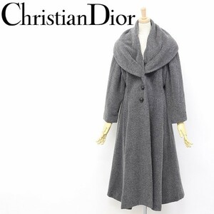 ◆Christian Dior PRET-A-PORTER/クリスチャンディオール プレタポルテ ショールカラー ウール フレア ロング コート グレー 9