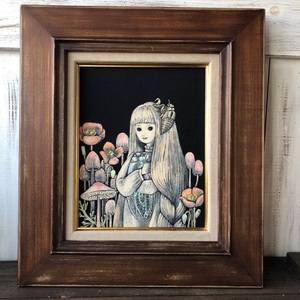 Art hand Auction Girl holding a cicada F2 size framed art work original painting Cat Yoko Tokushima work ★ Starry sky cat, Artwork, Painting, acrylic, Gash