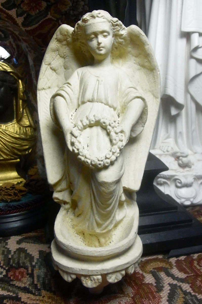 フランス アンティーク 祈りの天使磁器像 19世紀 聖人像