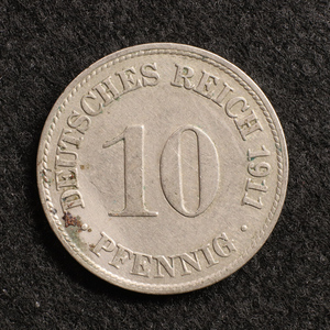 KM#12/ドイツ帝国 10ペニヒ白銅貨（1911）ミュンヘン製造 21mm[E454]