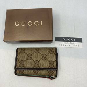 K02086 GUCCI Gucci GG парусина Junk чехол для ключей 3шт.@ отсутствует ключ inserting мужской женский оттенок коричневого 