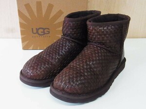 TS 美品 UGG AUSTRALIA アグオーストラリア W CLASSIC MINI WOVEN ムートンブーツ 茶 サイズ6 靴6