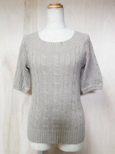  beautiful RALPH LAUREN silk linen cable braided short sleeves knitted sweater beige size S