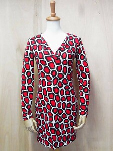 良好 DIANE von FURSTENBERG/ダイアンフォン ファステンバーグ REINA L/S 総柄 シルクジャージー ワンピース サイズ0