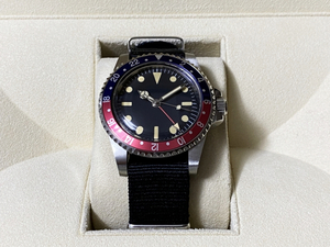 ビンテージ GMT デザイン 3針 機械式 腕時計 自動巻き ノンデイト NATO G10 アンティーク [ペプシ サブマリーナ オマージュ] 