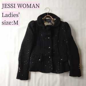 韓国ブランド JESSI WOMAN ジャケット ペタルカラー 黒 ブラック　スパンコール レディース Mサイズ