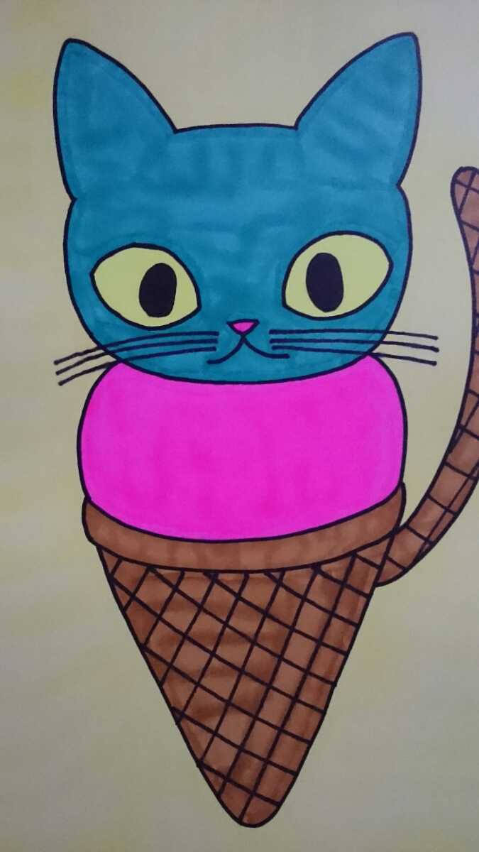 B5 사이즈 오리지널 손으로 그린 작품 일러스트 고양이 아이스크림, 만화, 애니메이션 상품, 손으로 그린 그림