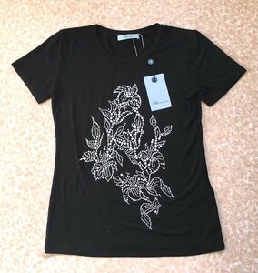 Blumarine Blumarine * Anna Molinari * rhinestone * flower * vi s course * stretch * T-shirt * black *L size * unused 