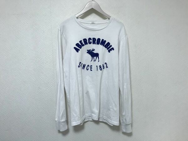 本物アバクロアンドフィッチAbercrombie&Fitchコットンワッペン長袖TシャツロングメンズアメカジXL白 ホワイト