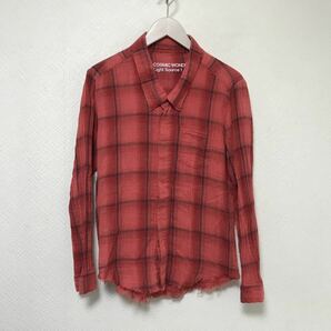 本物コズミックワンダーライトソースCOSMICWONDERチェック柄コットンガーゼラメ切りっぱなしシャツメンズビジネススーツ日本製赤レッド1S