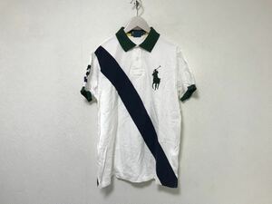 本物ポロラルフローレンPOLO RALPH LAURENビッグポニーコットン半袖ポロシャツメンズL白ホワイト柄ラガーシャツ