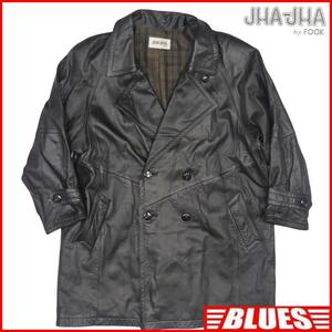 prompt decision *JHA-JHA* men's L rank leather coat jaja17 black original leather jacket real leather leather jacket long coat pea coat double check 