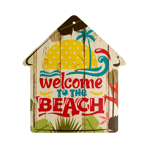 ビーチ ハウス サイン プレート (D) Beach Sign House Shaped 家 海 デザイン 夏 サマー マリン 海外 インテリア【メール便OK】