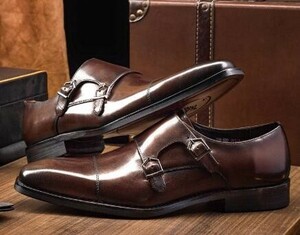 【26.5cm】206-820Aメンズ 本革新品 ビジネスジュース 高品質 ダブルモンクストラップ 高級紳士靴