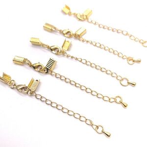 アクセサリー パーツ ハンドメイド カシメ&カニカン付きアジャスター お肌に優しいニッケルフリー 5本 ゴールド 約12mm×5mm