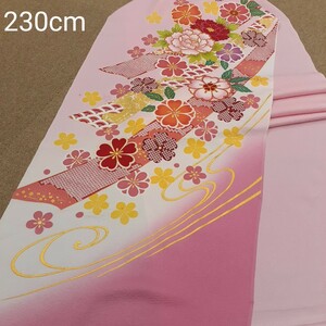 021502 正絹 ピンク色 花柄 桜柄 シルク230cm はぎれ ハギレ リメイク ハンドメイド