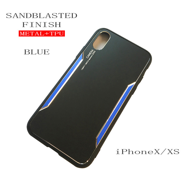iPhone XS メタル+TPU ブルー 耐衝撃 指紋抑制 CNC加工 アイフォンXSケース 送料無料