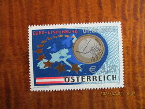 ユーロ導入の日記念ー欧州の地図とユーロ　１種完　未使用　2002年　オーストリア共和国　VF/NH