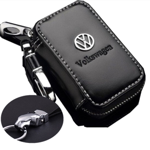 VW お洒落豹頭キーホルダー付き 黒 ロゴ付き 新型スマートキーケース エンブレム キーカバー メンズ レディース 鍵収納 PU おしゃれ