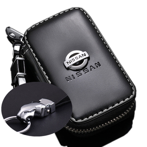 日産 お洒落豹頭キーホルダー付き 黒 ロゴ付き 新型スマートキーケース エンブレム キーカバー メンズ レディース 鍵収納 PU おしゃれ