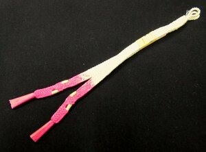 4760　正絹 女性用 羽織紐「黄緑/ピンク」【わけあり】-