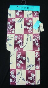 5107 cotton flax yukata free size *Scena*[ red purple * city pine /..]-