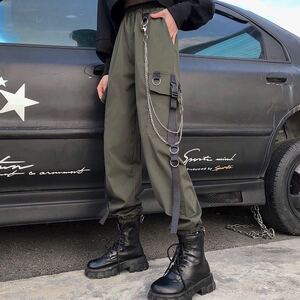  jogger pants tapered pants chain Street cargo pants work pants tapered pants men's lady's khaki M L XL