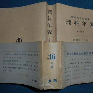 1961年『昭和36年理科年表』東京天文台、アンティーク、科学、天文暦学書、物理、地学、気象化学、地震、日食、月食　astronomy,　Science