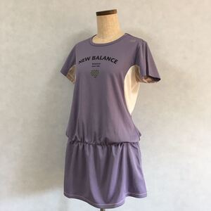ニューバランス スポーツウェア レディース L パープル 紫 くすみラベンダー Tシャツワンピース 半袖 ランニング テニス ゴルフ プリント