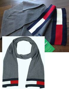 【既決USA】トミーヒルフィガー ★ TOMMY HILFIGER@完売【TOMMY Flag】ロゴ入マフラー【TH Men's Flag Logo Knit Scarf 】 @@@Grey