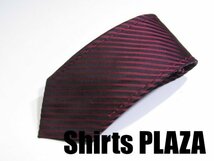 Y 717 シャツプラザ ネクタイ SHIRTS PLAZA 赤色系 ストライプ柄ジャガード 側ステッチ入り_画像1