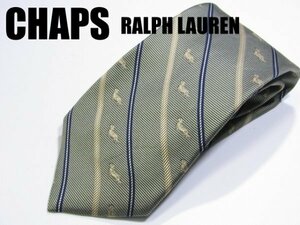 Y 810 チャプス ラルフローレン ネクタイ CHAPS RALPH LAUREN 緑色系レップストライプ 犬様絵柄 ジャガード