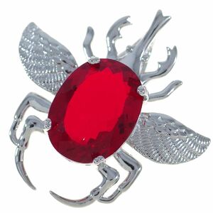 A7733*[925 * silver made ]* rhinoceros beetle type * red group ruby color Stone * new goods pendant * necklace .*