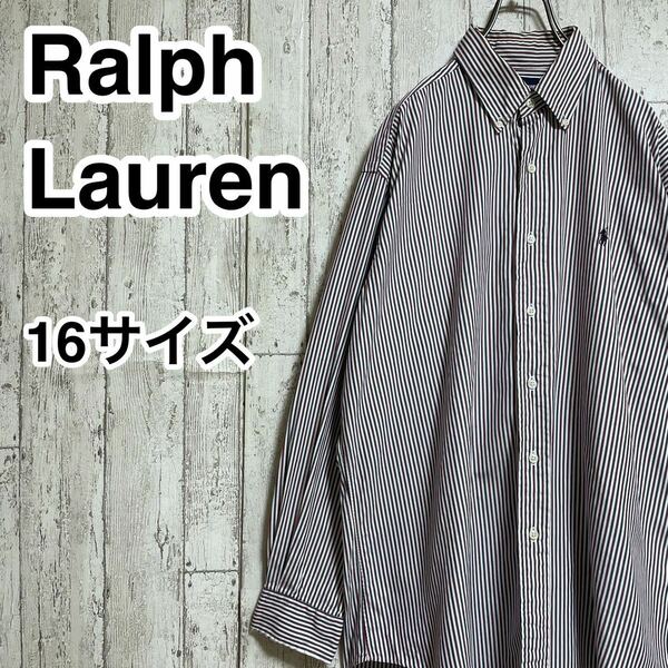 【人気アイテム】ラルフローレン Ralph Lauren BDシャツ 16サイズ ワインレッド ネイビー ホワイト ストライプ 刺繍ポニー 21S-71