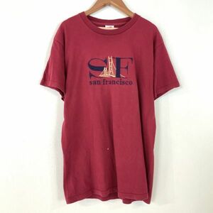 USA規格 フルーツオブザルーム San Francisco サンフランシスコ 刺繍 tシャツ メンズ Mサイズ ボルドー