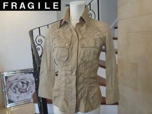 美品　FRAGILE フラジール　ベージュ長袖ブラウスシャツ　38　ギャザー感