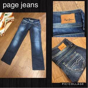 ◆page jeans ペイジ ジーンズ ストレート インディゴ デニム 色落ち加工 W25 股下73cm チュニジア製 比較的綺麗