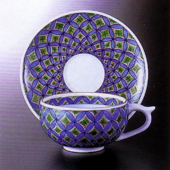 ●[Envío gratis] Nuevo, pintado a mano, vajilla arita, horno de ryohide, patrón cloisonné nishiki teñido (círculo), plato de taza de café ●●●, utensilios de té, taza y plato, Taza de café