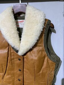 【即決】70s schott ショット ダウン ベスト ファー レザー usa アメリカ製 古着 ビンテージ