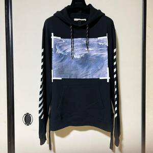 Mサイズ off-white 15ss waves hoodie virgil abloh オフホワイト パーカー ブラック カラヴァッジョ