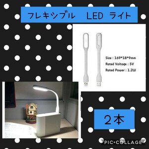 フレキシブルアーム白2 LEDライト USB直挿しタイプ 照明 小型 USB端子