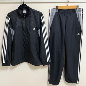 【美品】adidas 裏地有 ウインドブレーカー 上下セット ブラック スポーツウェア トレーニングウェア アディダス サッカー フットサル