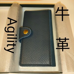 【新品未使用】牛革　AGILITY アジリティ 紺色　手帳型ケース
