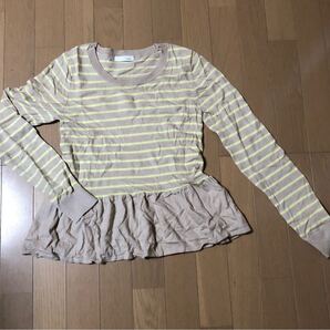 インデックス INDEX フレア裾がかわいいベージュ×レモン色の薄手のセーター