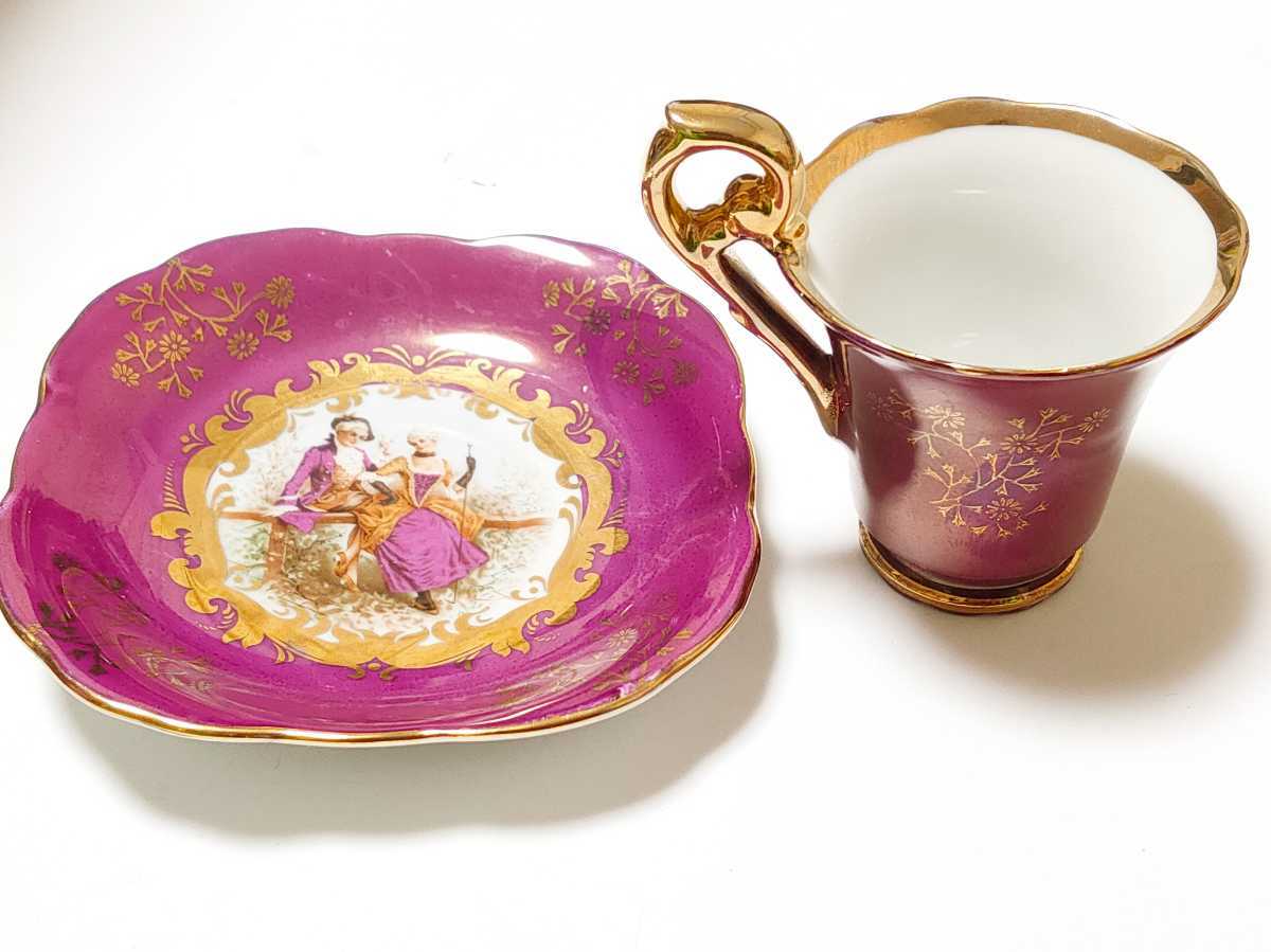アウトレットの購入  バラと忘れな草のカップ&ソーサー 瑠璃金彩 1900-1920年 KPMベルリン 食器