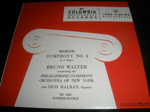 ブルーノ ワルター マーラー 交響曲 第4番 ハルバン ニューヨーク・フィル カーネギー モノ リマスター オリジナル 紙 未使用美品