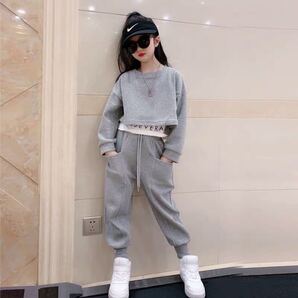 キッズセットアップ 重ね着トップス パンツ スウェット上下セット 150