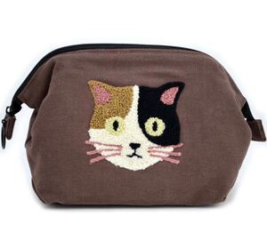 がま口ポーチ 化粧ポーチ 口 ファミネコ ミケ ネコ 猫柄 猫雑貨 猫グッズ 茶色 ハチワレ はちわれ